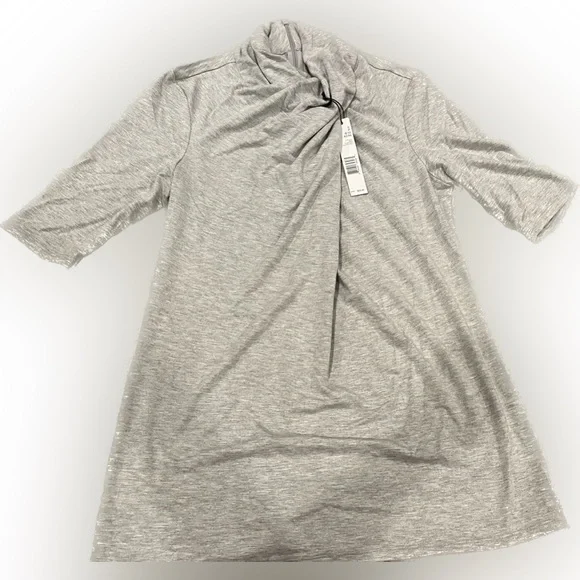 Tahari gray mock neck cotton blouse - Picture 1 of 6